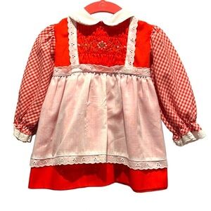 Vintage Polly Flinders Hand Smocked Red Gingham Dress Size 24 Months